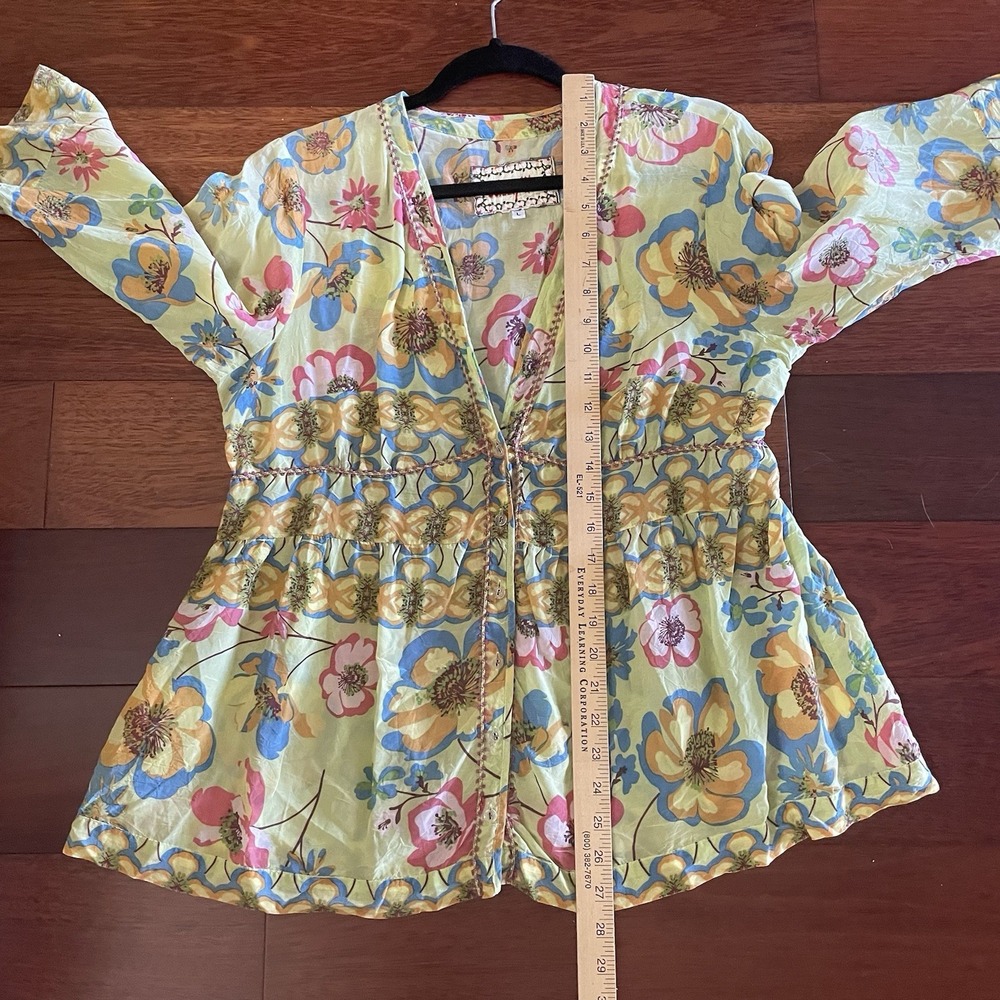 Johnny Was Floral V-Neck Top Blouse Y2K Whimsy Boho Artsy Women's Sz L B5 - Picture 9 of 10